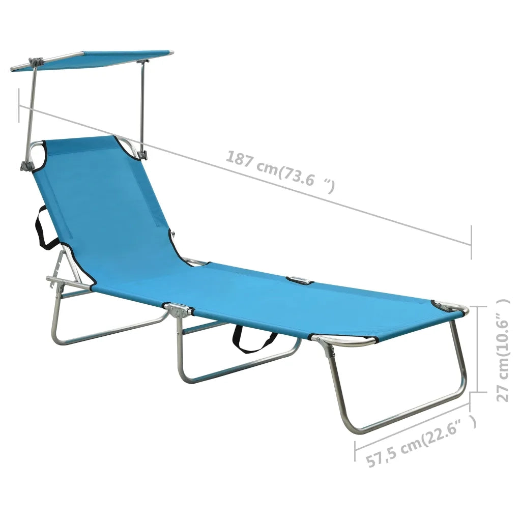 Lettino Prendisole Pieghevole con Baldacchino in Alluminio Blu