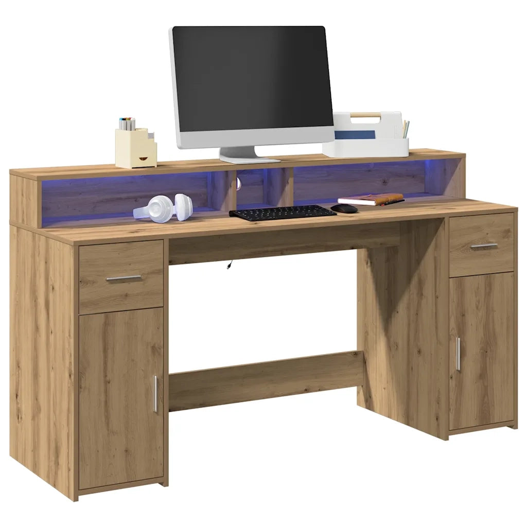Scrivania con Luci LED Rovere 160x55x91 cm in Legno Multistrato