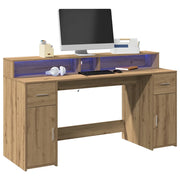 Scrivania con Luci LED Rovere 160x55x91 cm in Legno Multistrato