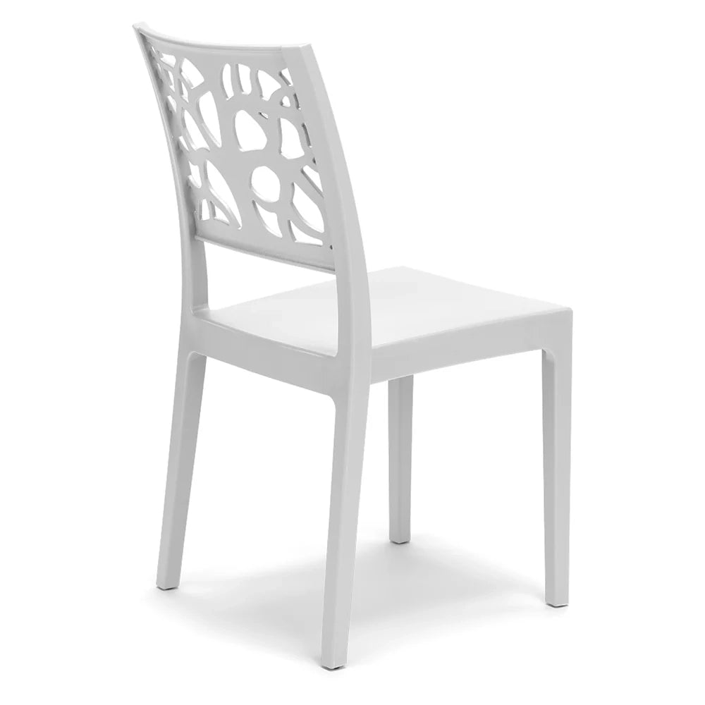 Set 4 sedie in polipropilene TETI, impilabile, resistente ai raggi UV, design moderno, ideale per sala da pranzo, cucina, sala d’attesa, bar, ristoranti o giardino, colore Bianco