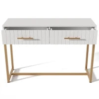 Toletta Moderna con 2 Cassetti e Dettagli Dorati, Design Elegante e Funzionale, Bianco