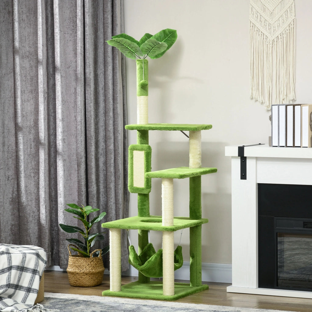 Tiragraffi Albero per Gatti con Amaca e Pallina ¨C zephmum ¨C Verde Sisal 49x49x142