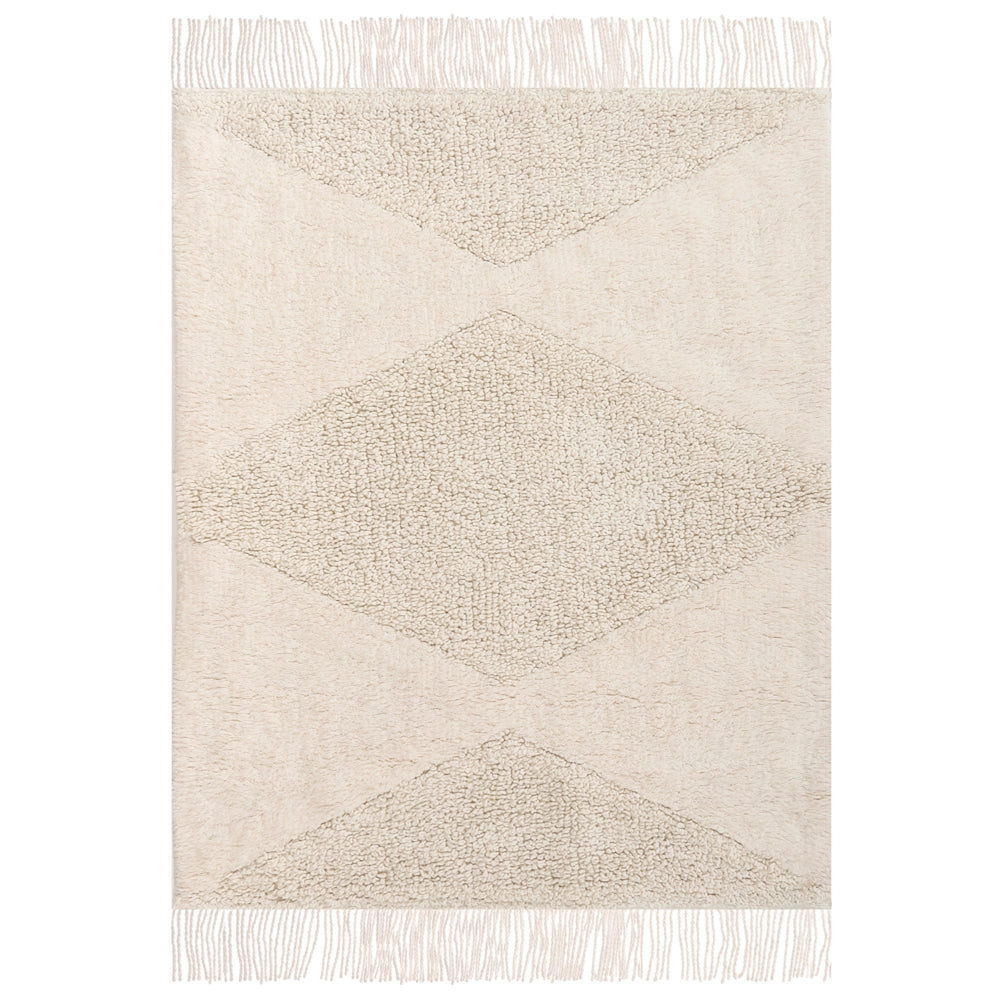 Tappeto Beige Cotone 140 x 200 cm Motivo decorativo geomentrico Stile Boho Soggiorno Bambini Stanza dei bambini