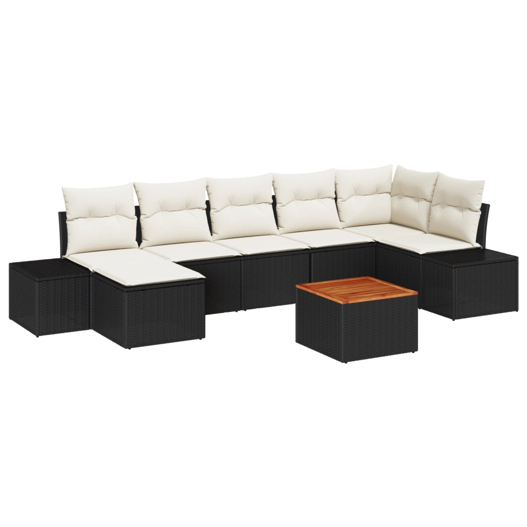 Set divano da giardino da 8 pezzi con cuscini in polyrattan nero di