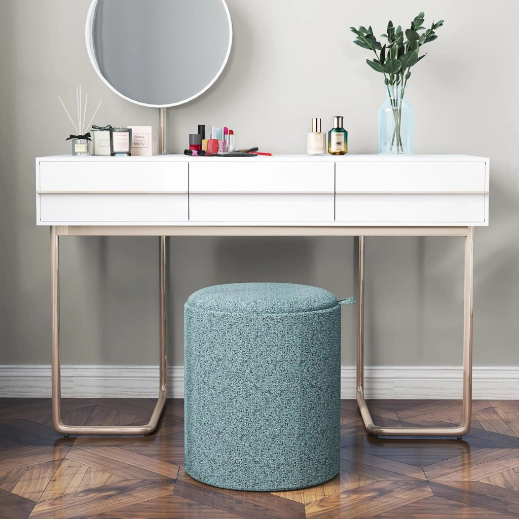 Set di 2 pouf con vano portaoggetti, sgabello rotondo con vassoio/coperchio reversibile, pouf imbottito in tessuto, poggiapiedi con manici laterali, sgabello multifunzione blu cielo