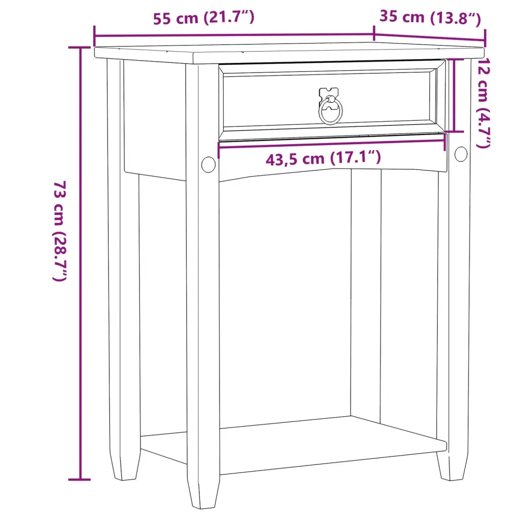 Tavolino Consolle | Tavolo d'Ingresso Corona 55x35x73 cm in Legno Massello di Pino