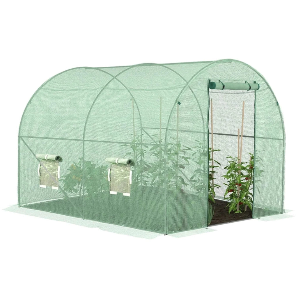 IDMarket - Serra da giardino a tunnel da 6 m² (3 x 2 x 2 m) in acciaio zincato + telo anti-UV con porta e finestre ROMA verde