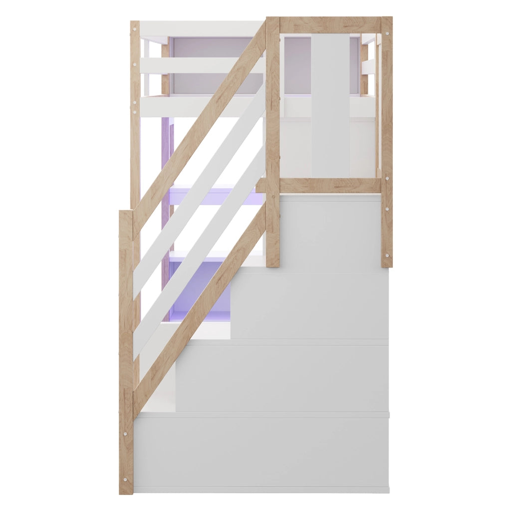 LETTO a soppalco 90x200 cm in legno bianco/naturale con scrivania e armadio