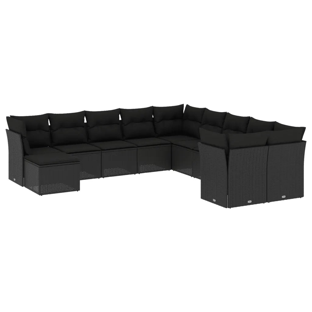 Set Divani da Giardino 11 pz con Cuscini in Polyrattan Nero 3218605