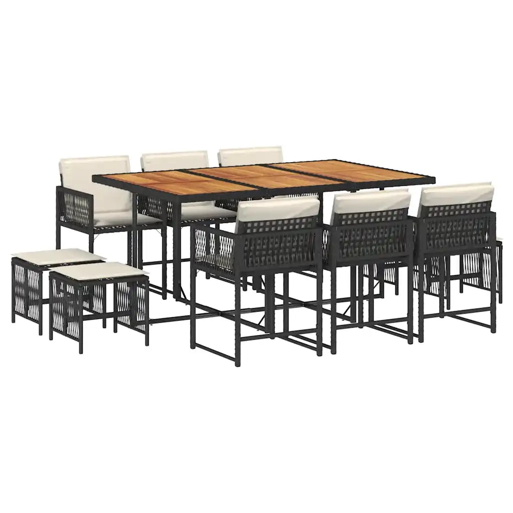 Set da Pranzo da Giardino 11 pz con Cuscini in Polyrattan Nero 3211515