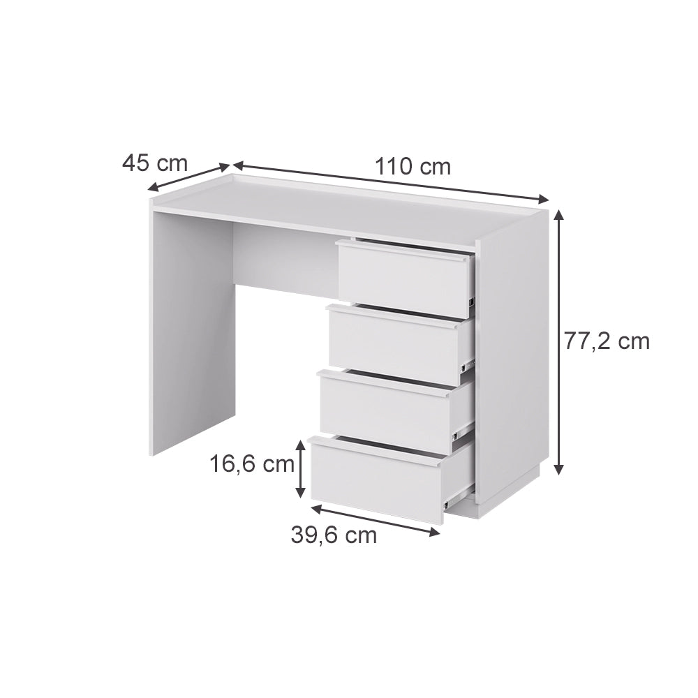Vicco Scrivania Bianco 110 x 45 cm con 4 cassetti