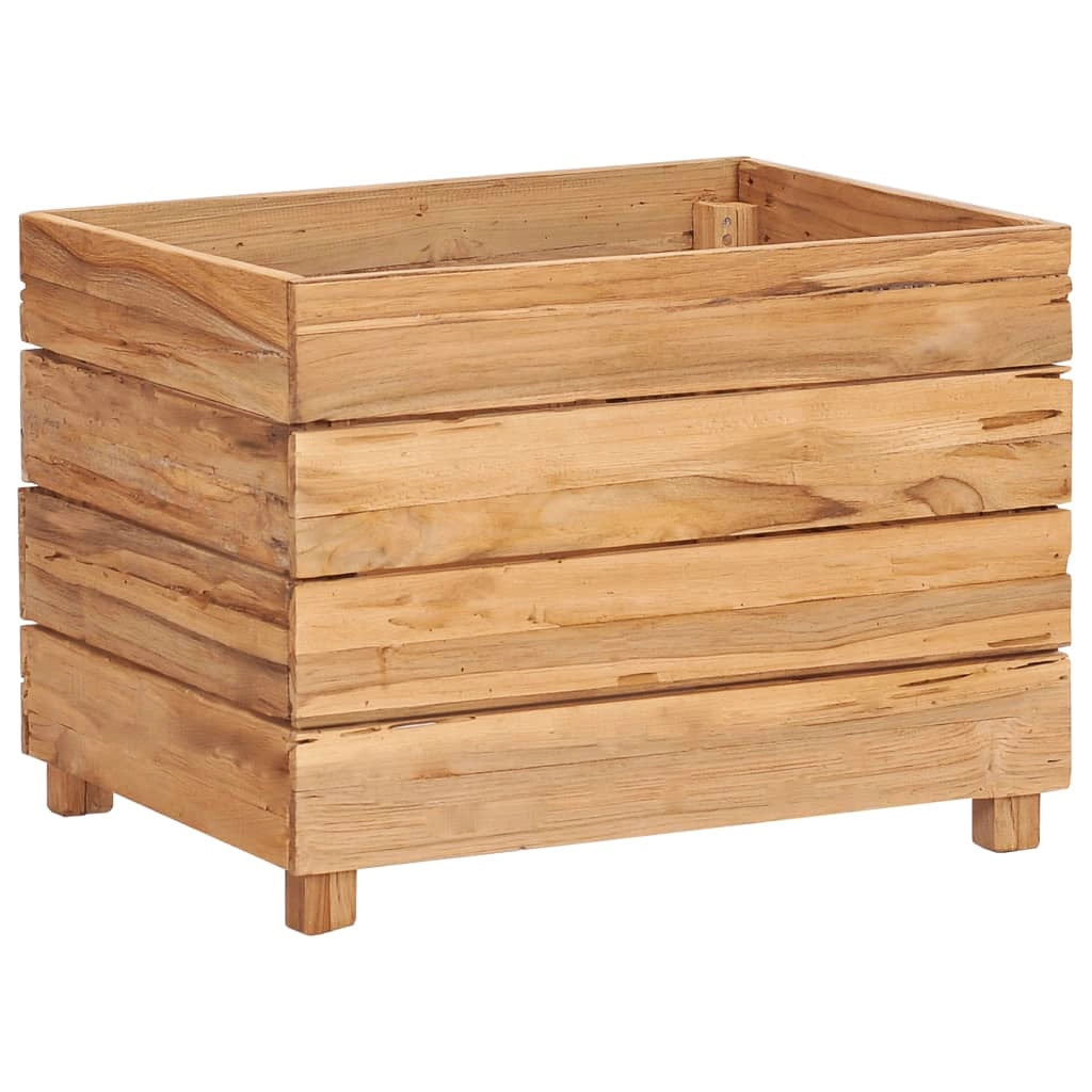 Aiuola rialzata per piante e fiori 50 x 40 x 38 cm legno di teak riciclato e acciaio 02_0000937