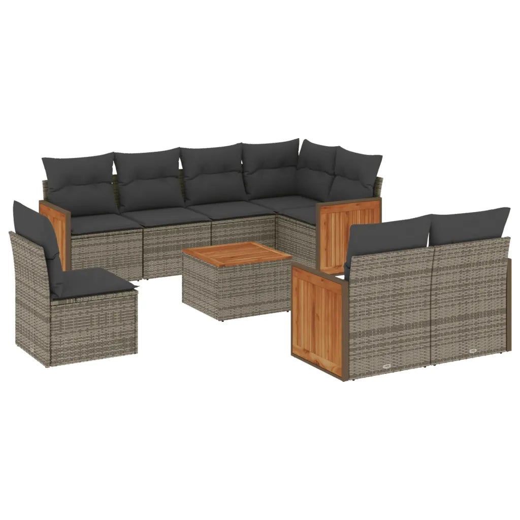 Set Divano da Giardino 9 pz con Cuscini Grigio in Polyrattan 3260254