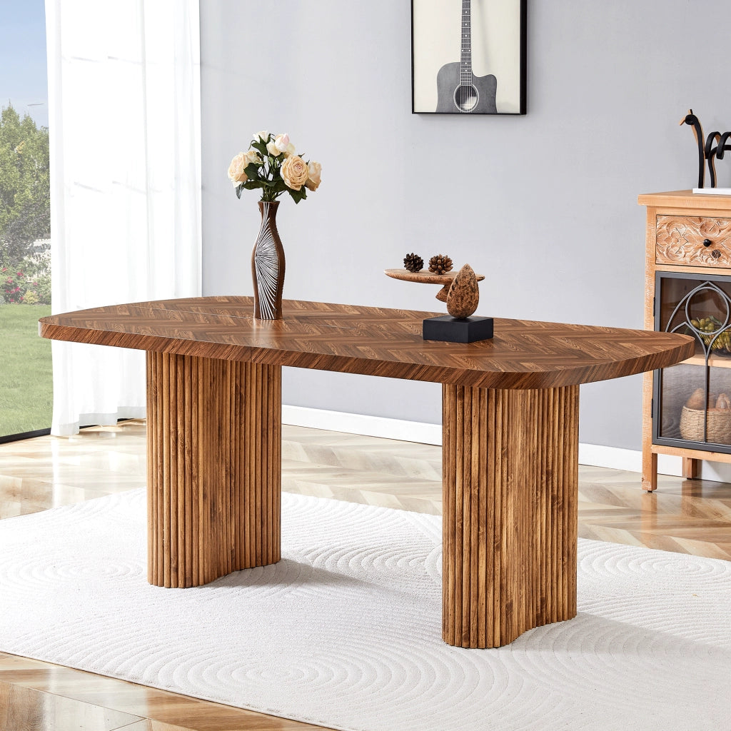 Tavolo da pranzo in MDF con supporto a colonna ad arco, stile moderno, per sala da pranzo e soggiorno, 180 × 90 cm