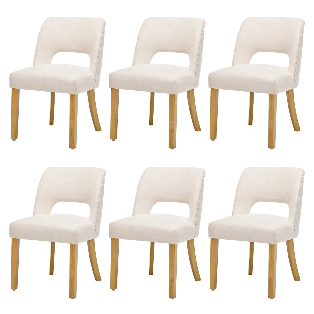 Sedie da Pranzo ¨C MINIMAL ¨C Tessuto Lino, Gambe in Legno Massello, Beige, Set 6 Pezzi
