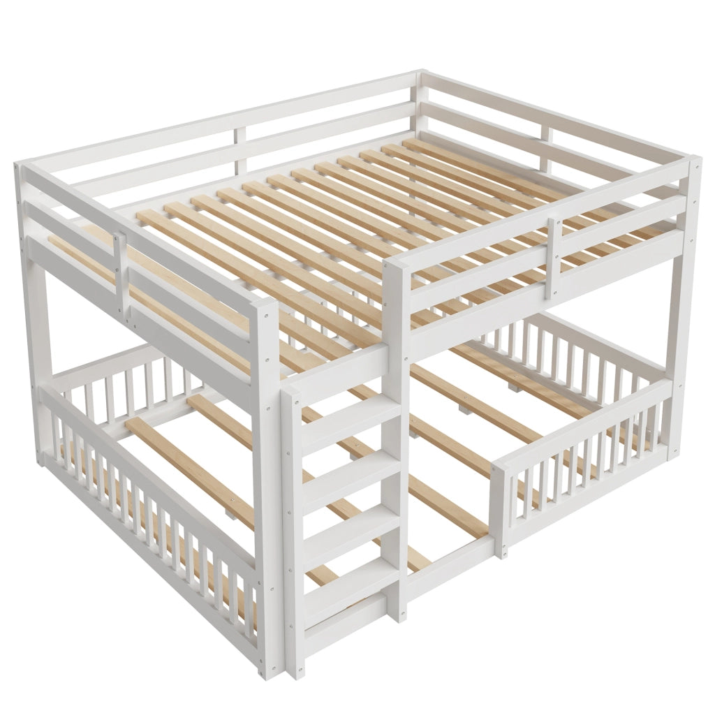 Letto a castello basso 160x200 cm con sponde; MDF e pino; bianco