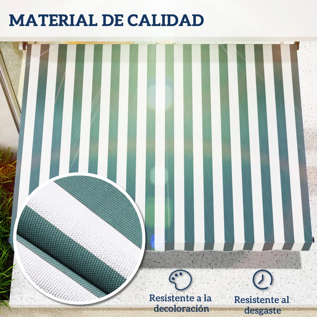 Toldo Manuale Retrattile per Balcone e Terrazza ¨C zephmum ¨C Verde Bianco 200x150 cm