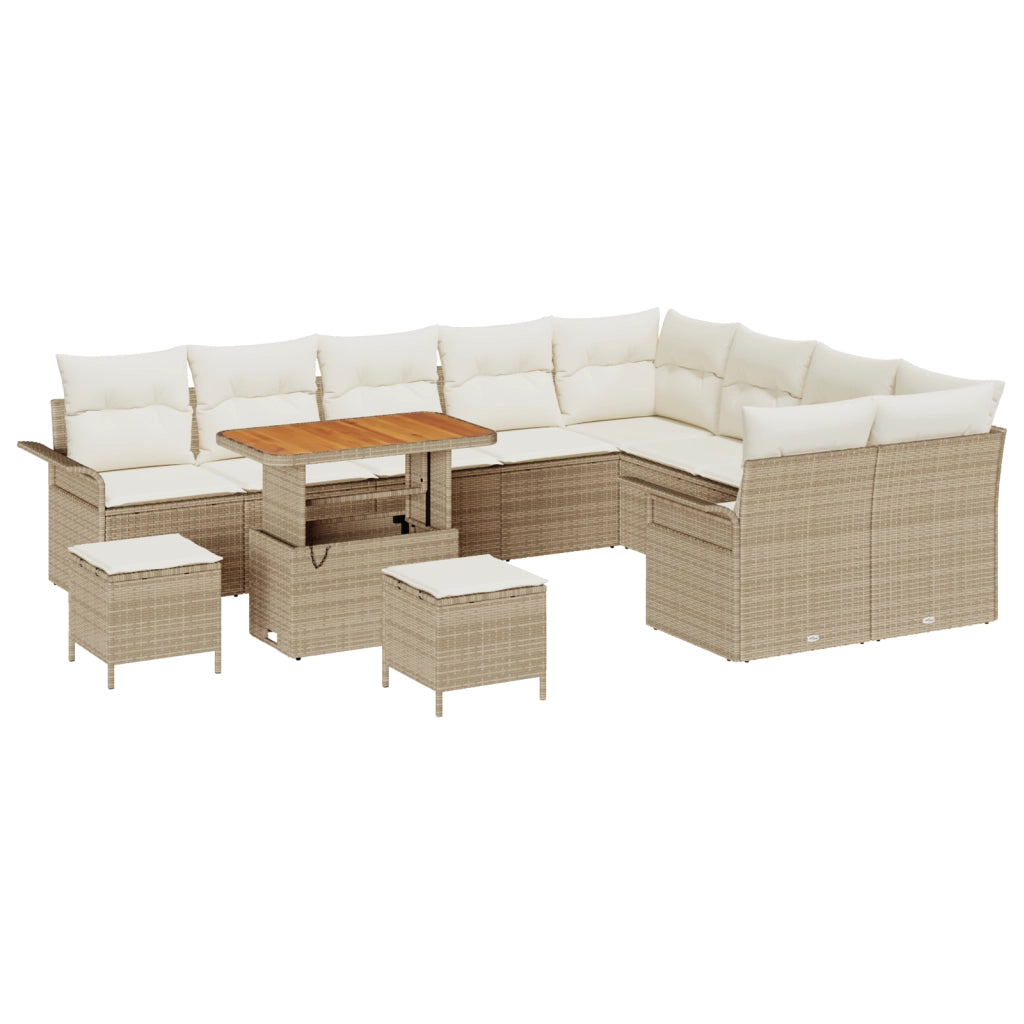 Set di divani da giardino da 12 pezzi con cuscini Beige Polyrattan Acacia