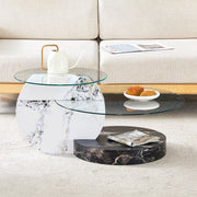 Tavolino da Caff¨¨ Moderno ¨C Xylo ¨C Vetro Temperato, MDF, Effetto Marmo Bianco e Nero, 2 Livelli