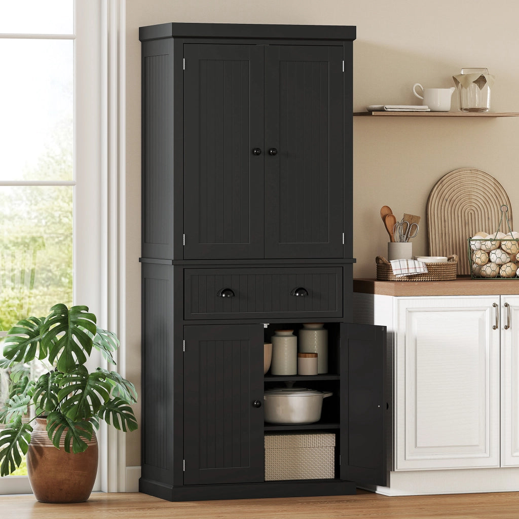 Credenza Cucina con 4 Porte e Cassetto ¨C Zephmum ¨C Nero 76.2x40.2x183 cm