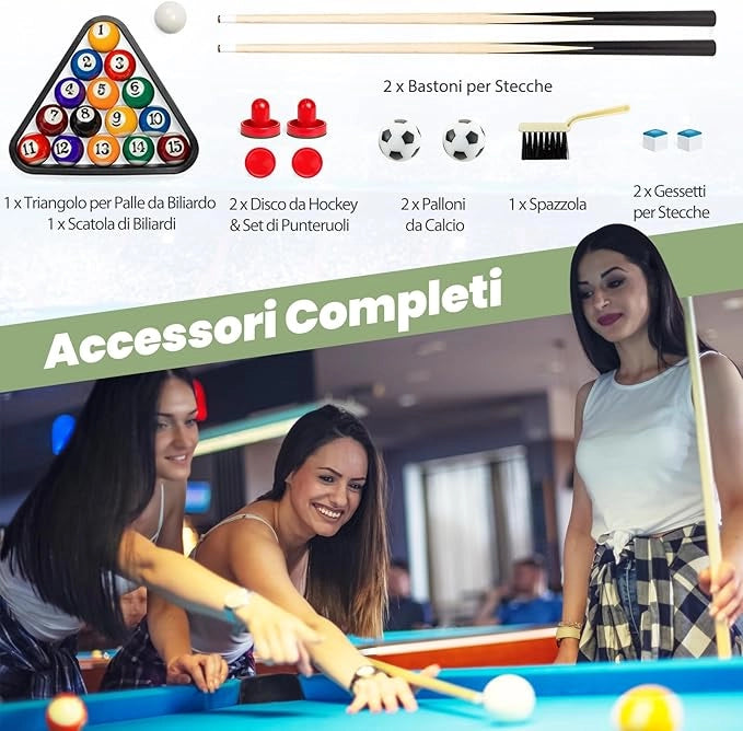 3 in 1 Tavolo da Gioco Multifunzionale, Tavolo da Biliardino con Calcetto Biliardo Hockey Scorrevole, Maniglia in Gomma, Struttura Stabile, per Casa Sala Giochi, 122x58x83 cm
