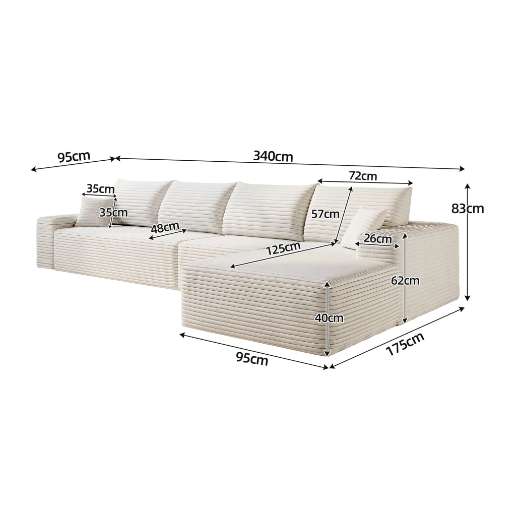 Divano angolare modulare in tessuto con schiuma ad alta elasticità e chaise longue a L bianco per soggiorno