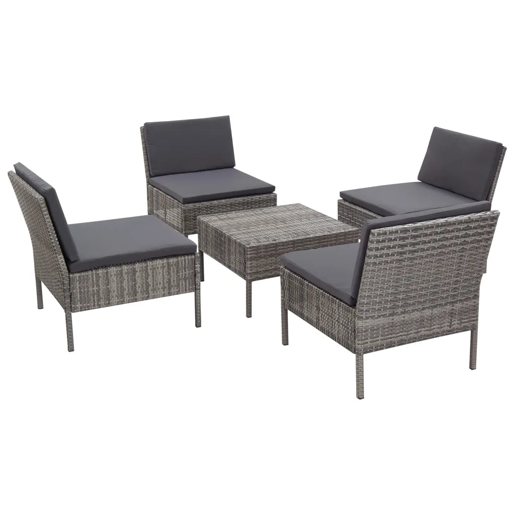Set Divani da Giardino 5 pz con Cuscini in Polyrattan Grigio cod mxl 38824