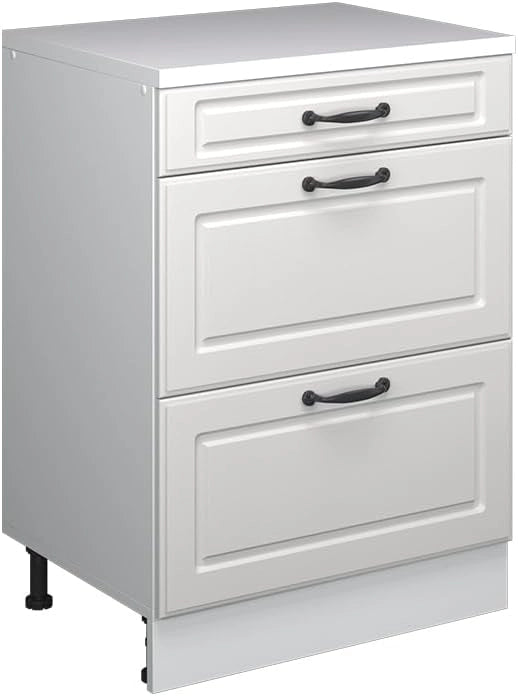 Mobile per mansarda Rion, Bianco casa di campagna, 60 x 81.6 cm senza inclinazione con 3 cassetti