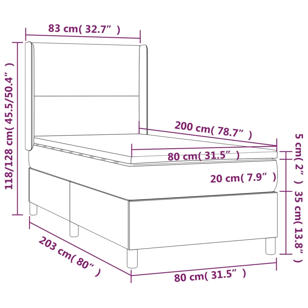 Letto a Molle con Materasso e LED-Struttura Letto con Materasso Nero 80x200 cm in Velluto 334039