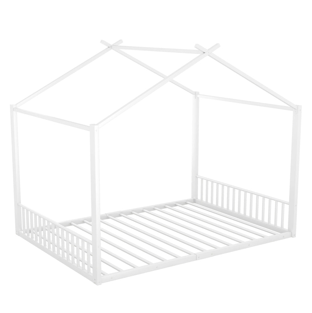 Letto a casetta 140x200 cm; struttura robusta in metallo; bianco (Senza materasso)