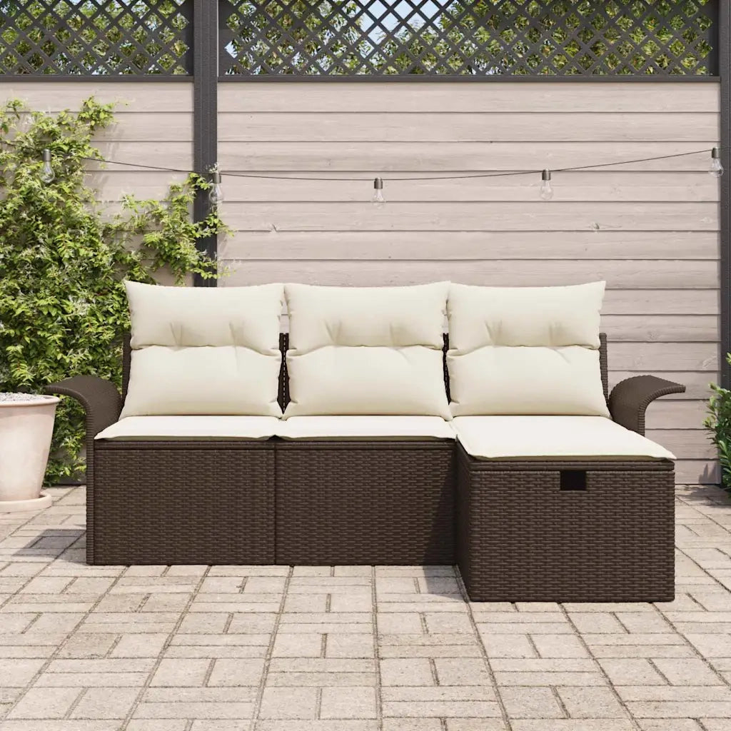 Set Divano da Giardino 4 pcs Marrone e Crema polyrattan