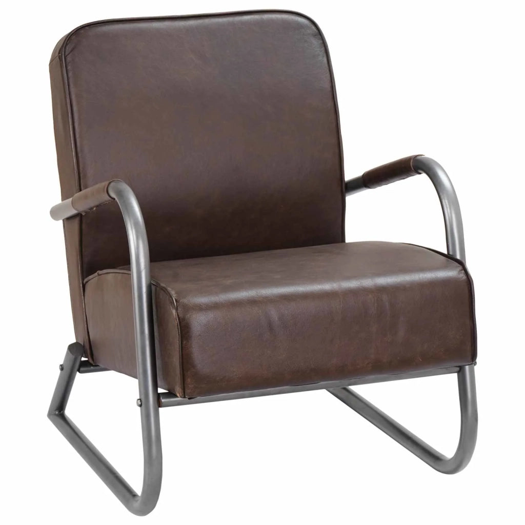 Fauteuil marron cuir véritable