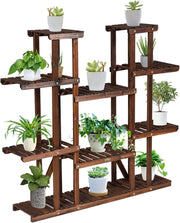 Scaffale Porta Piante a 9 Ripiani, Porta Piante da Interno ed Esterno a Scala in Legno, Porta Vasi da Balcone, Giardino e Salotto, 125 x 25 x 114 cm