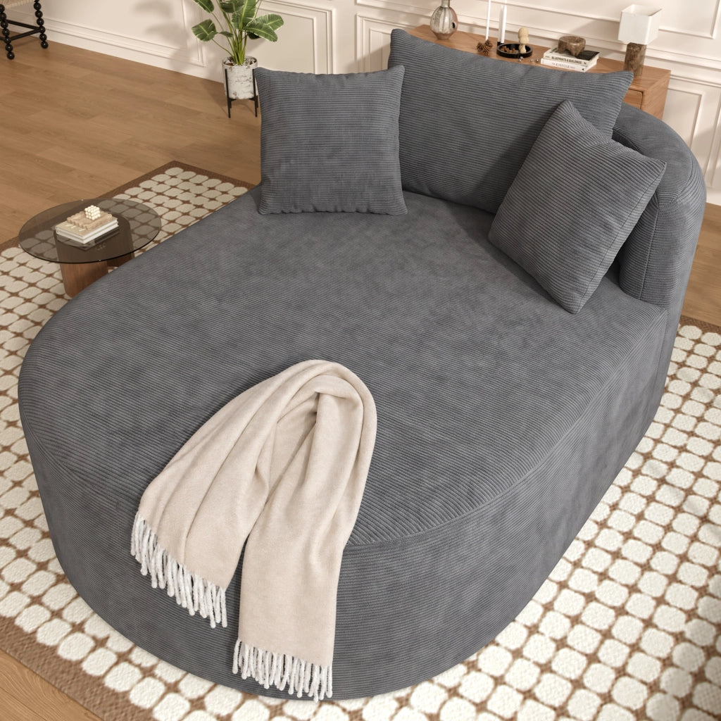 Poltrona relax ovale con seduta profonda e design compatto in velluto a coste - grigio