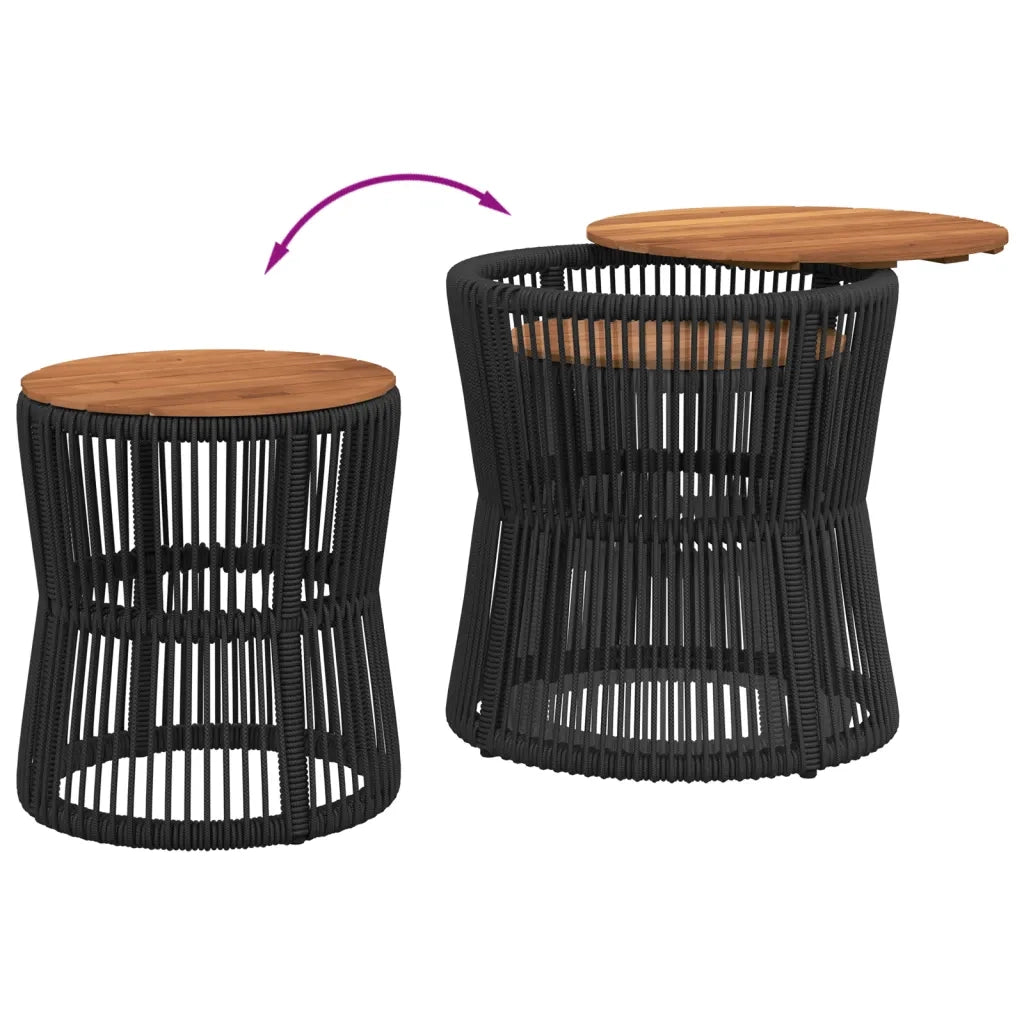 Tavolini da Giardino 2 pz | Tavolino da esterno con Piano in Legno Neri in Polyrattan
