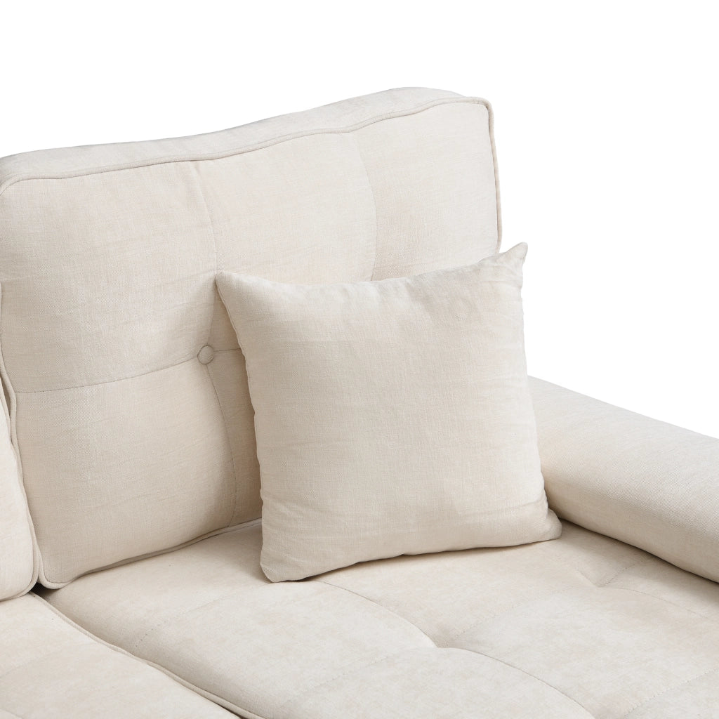 Divano angolare modulare in ciniglia con chaise longue, pouf mobile e cuscini, per piccoli appartamenti, beige chiaro