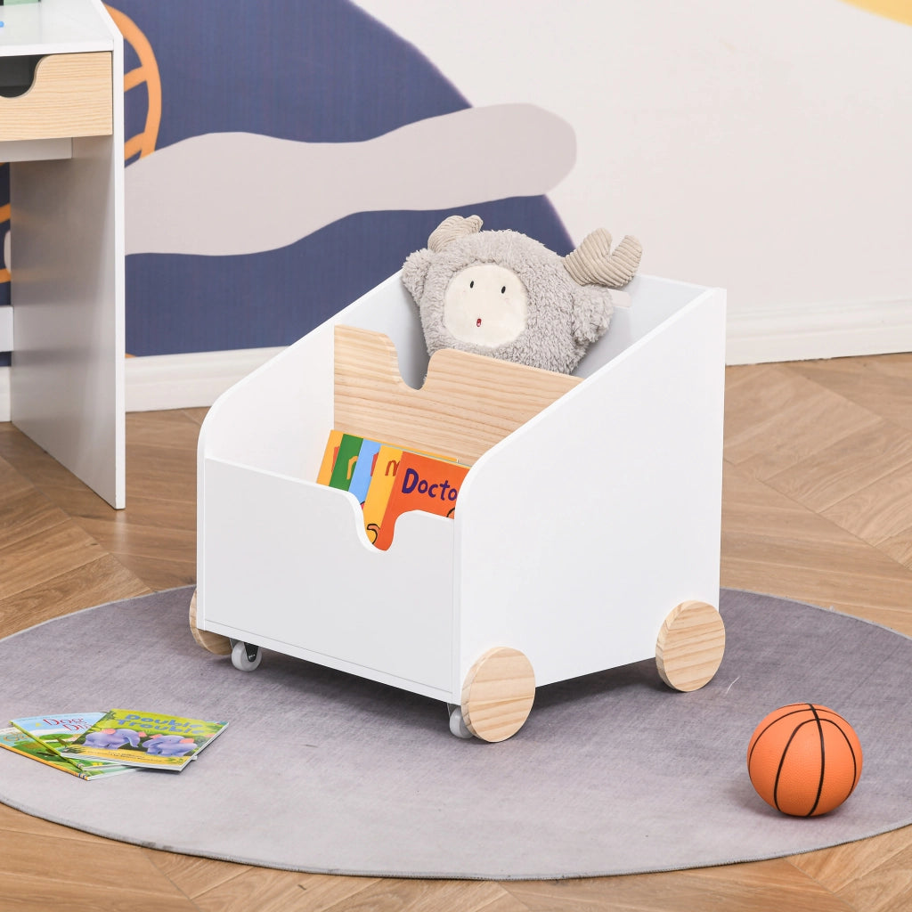 Libreria per Bambini con Ruedas e 2 Sezioni ¨C zephmum ¨C 40x43x43 cm Bianco e Legno Naturale