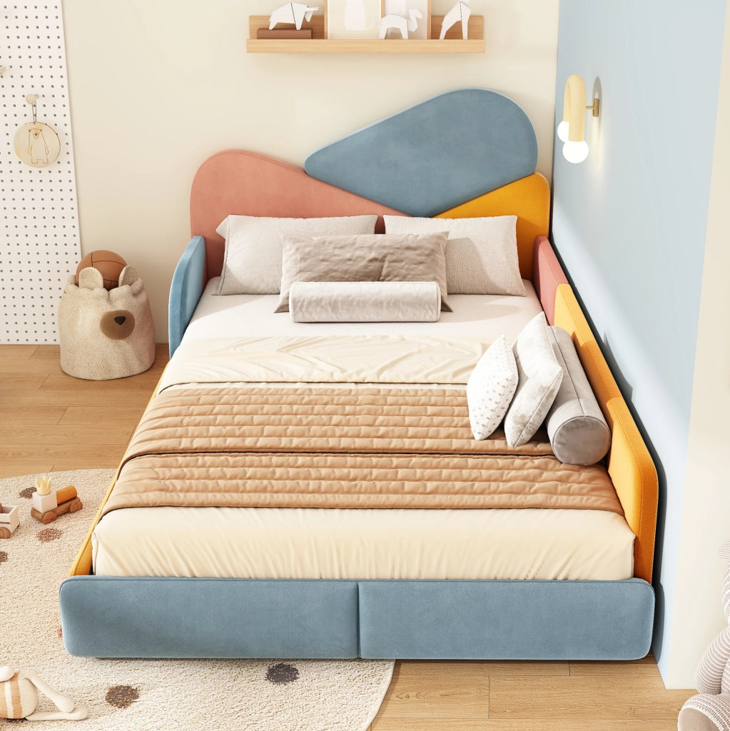 Letto imbottito per bambini 140x200 cm con sponde laterali rialzate
