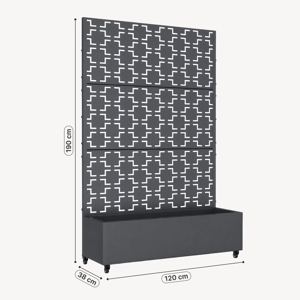 Fioriera con Spalliera Aaskis a Rotelle in Acciaio 190 x 120 x 38 cm - Grigio Antracite casa.pro