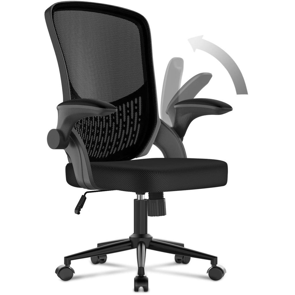 Sedia da ufficio con braccioli -  Sedia da ufficio ergonomica - Su ruote - Sedia girevole regolabile in altezza - Nero