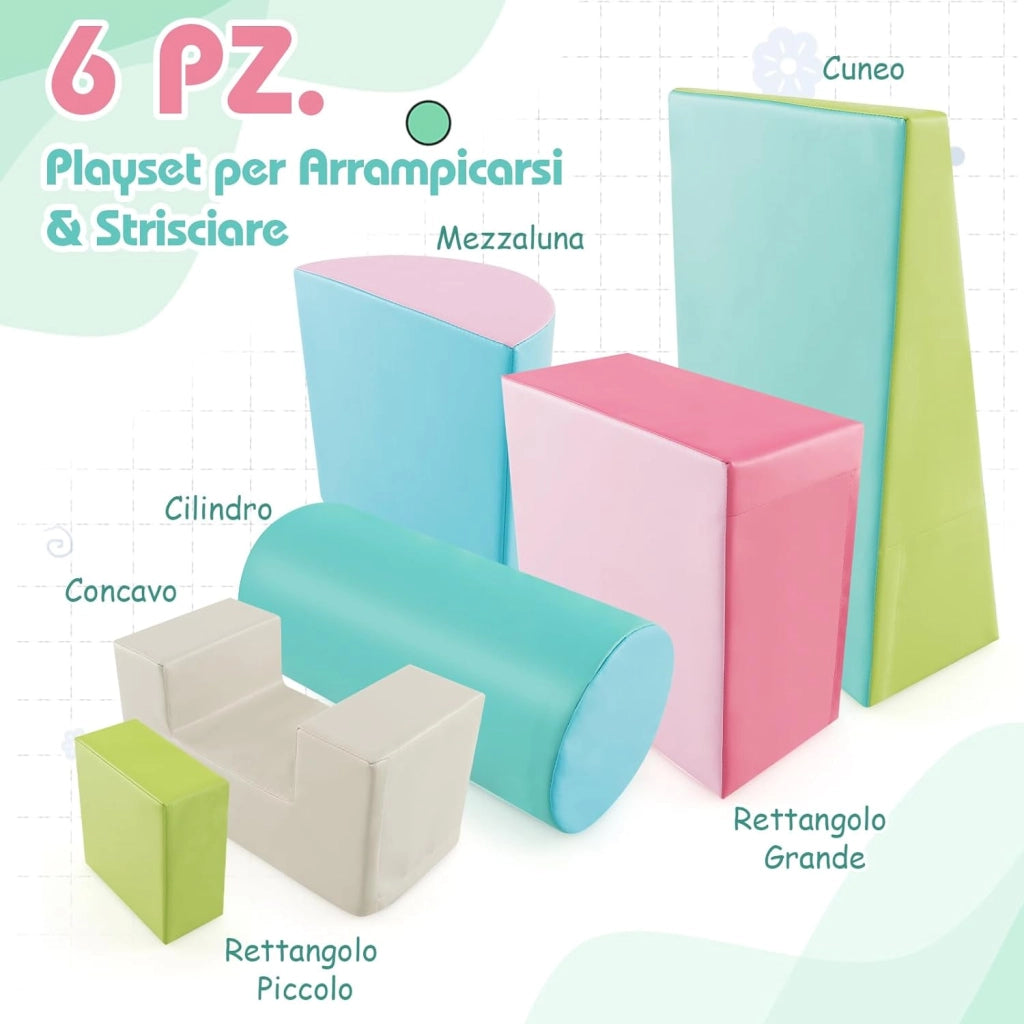 Set di 6 Blocchi per Bambini con Diverse Forme e Colori, Centro Attività Palestrina Giocattolo per Arrampicata e Strisciamento (Verde)