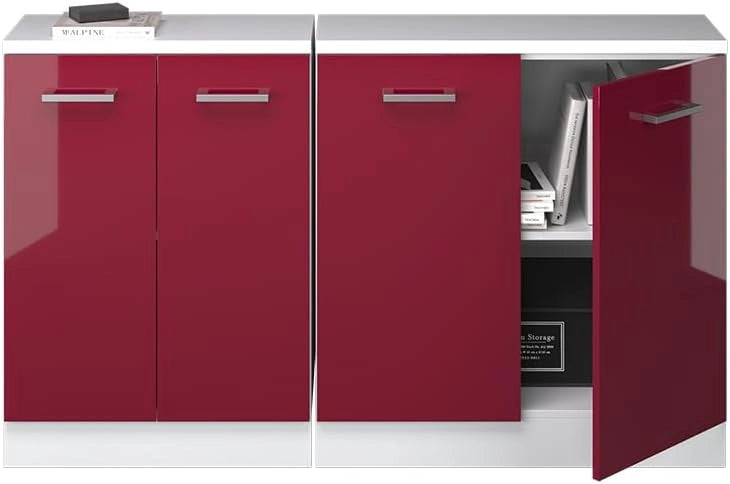 Set di mobili sottotetto Rion, Rosso lucido, 140 cm Set di 2 carcasse armadio profondità 60 cm, adatto per il salvaspazio sotto tetti spioventi