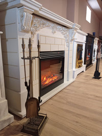 Camino Elettrico da Pavimento 111x145x38 cm Effetto Fiamma 1950W Imperial & Mirabella Avorio