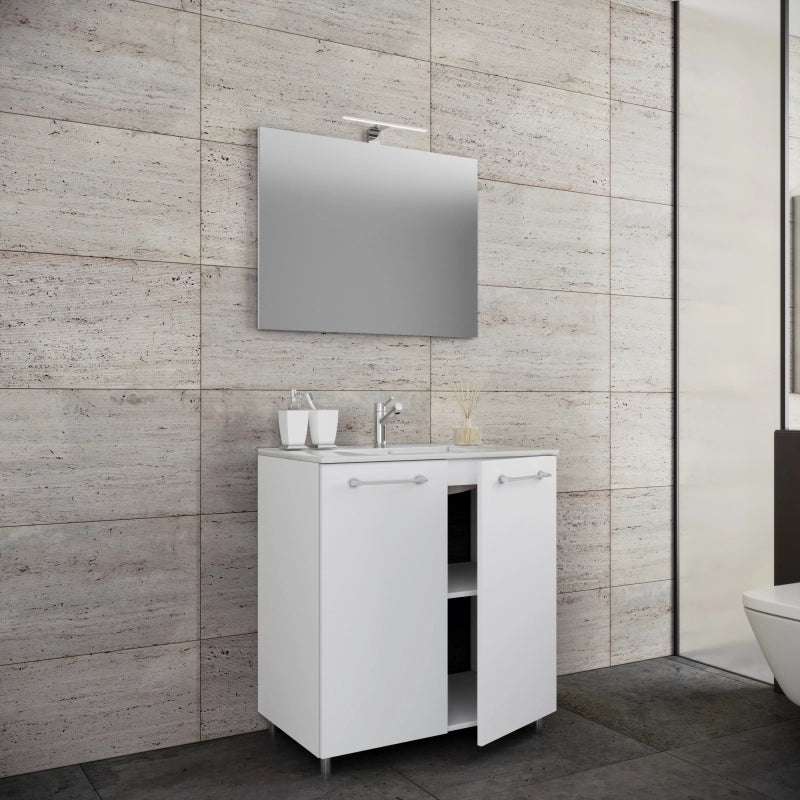 Completo di Ezooza Mobile Sospeso con 2 sportelli Large con lavabo in ceramica di alta qualità e specchio, Bianco ,