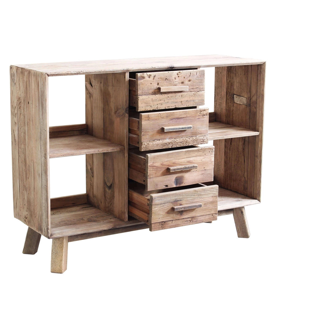 CREDENZA ADAM IN LEGNO DI PINO RICICLATO CON 4 CASSETTI 120 X 40 X H90 CM
