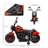 Moto Elettrica per Bambini 18-36 Mesi con Rotelle e Fanale, 76x42x57 cm, Rosso e Nero
