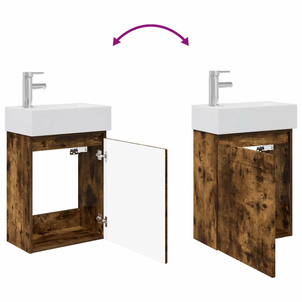 Mobile bagno con rubinetto Rovere Fumo 45,5 x 25,5 x 84 cm 889486