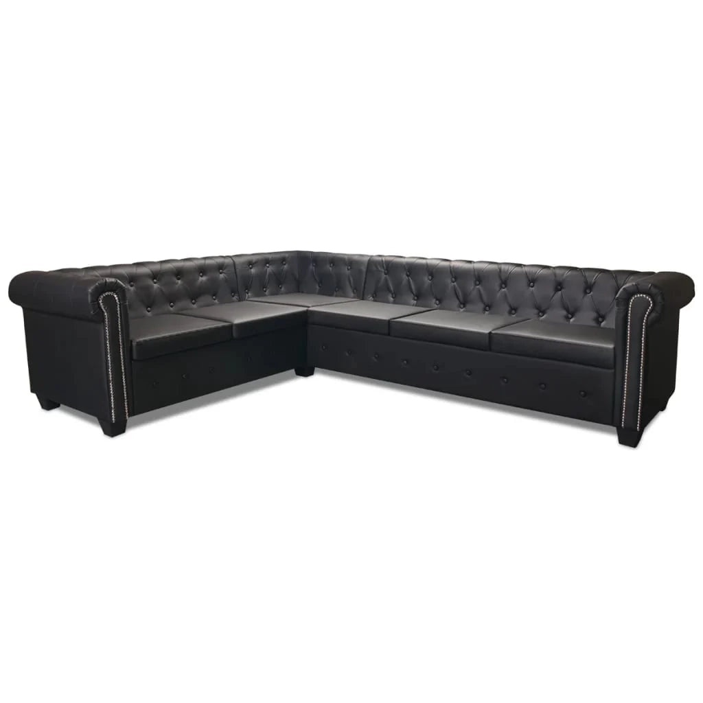 Divano angolare Chesterfield 6 posti similpelle nera 02_0020847