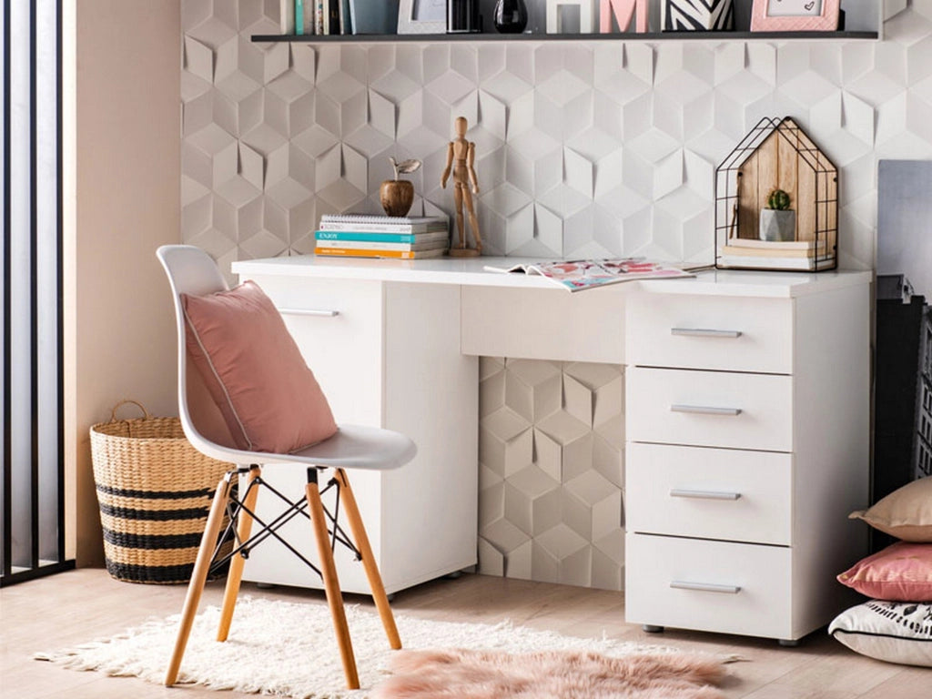 Flaminio, Scrivania 2 Ripiani, 135x50x75.5h cm Bianco