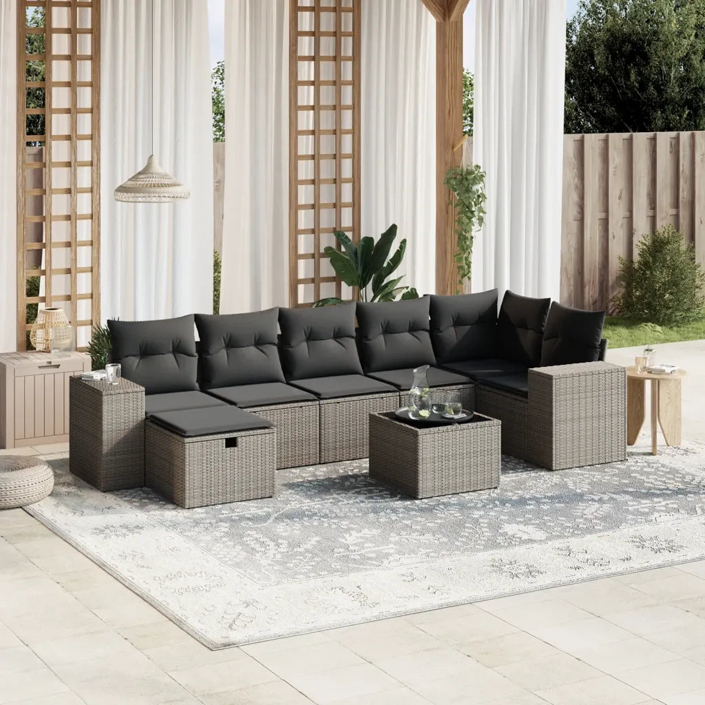 Set Divano da Giardino 8pz con Cuscini Grigio Chiaro Polyrattan 3264448
